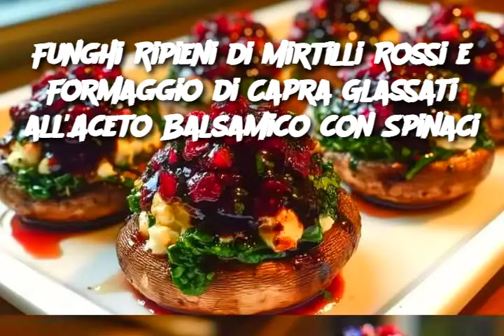 Funghi Ripieni di Mirtilli Rossi e Formaggio di Capra Glassati all'Aceto Balsamico con Spinaci