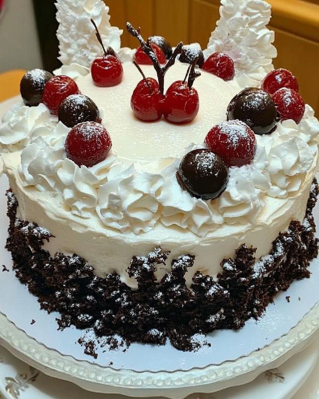 Delizia Nera della Foresta: La Torta che Conquista con Cioccolato, Panna e Amarene"