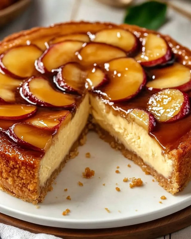 Delizia d’Autunno: Cheesecake alla Vaniglia con Mele Caramellate e Cannella