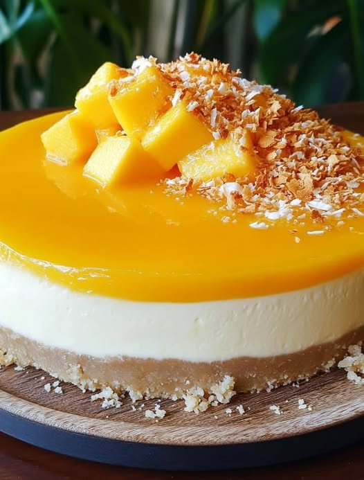 Delizia Tropicale: Cheesecake Fredda al Mango e Cocco Senza Forno"