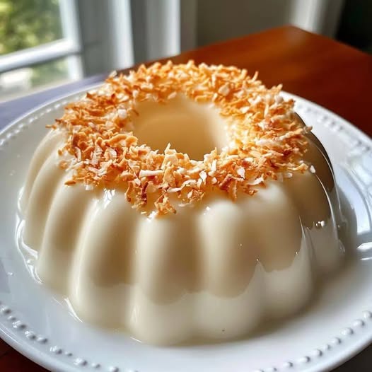 Delizia Tropicale: Budino al Cocco con Cocco Tostato e Sciroppo di Prugne 