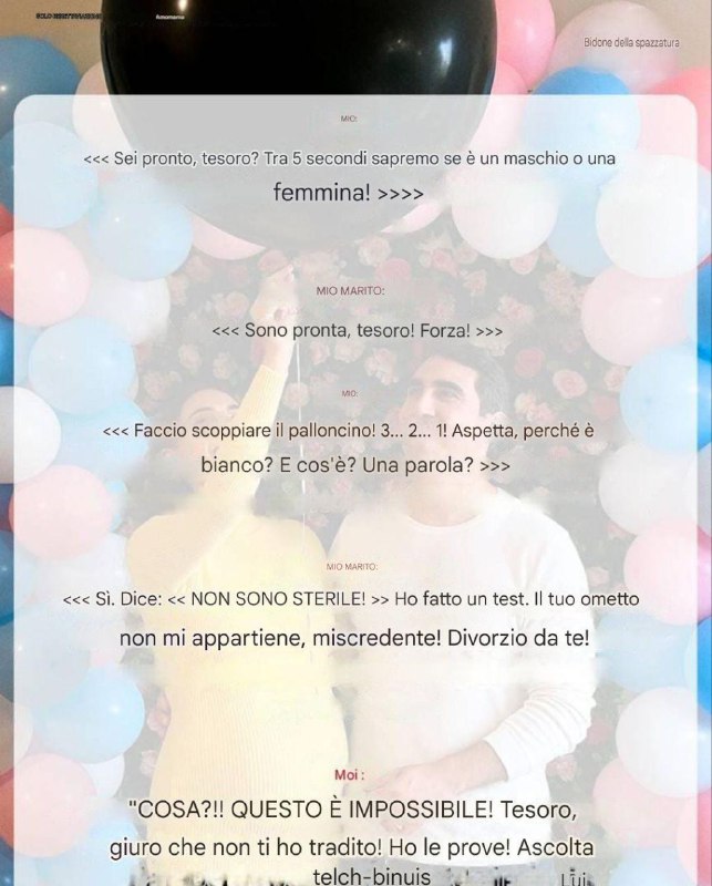 La cerimonia di rivelazione del sesso del bambino prende una svolta quando il marito confessa alla moglie incinta di essere sterile.