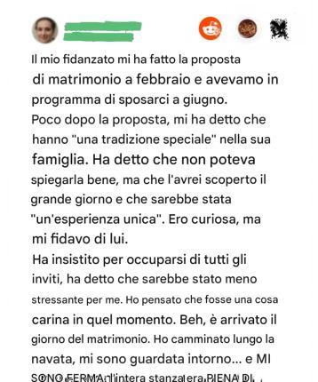 La « tradizione di famiglia » del mio fidanzato al nostro matrimonio mi ha lasciato senza parole