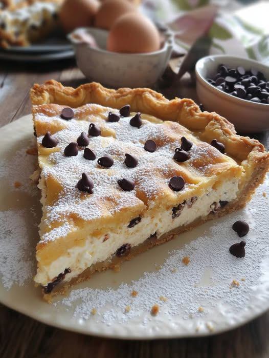 "Crostata della Felicità: Ricotta Cremosa e Gocce di Cioccolato in un Abbraccio di Pasta Frolla"