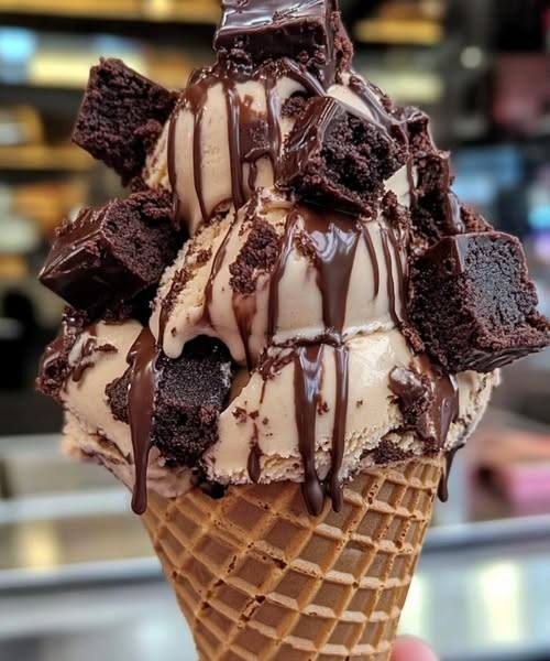 Estasi di Cioccolato Soft Serve con Brownie e Cono Croccante"