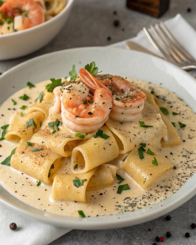Paccheri cremosi con scampi e gamberi: il piatto di mare che conquista