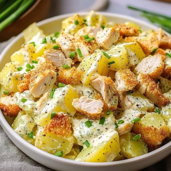 Insalata cremosa di patate con pollo impanato