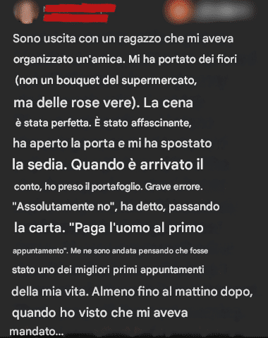 Il mio partner insiste per pagare il conto, mi pento di averglielo permesso