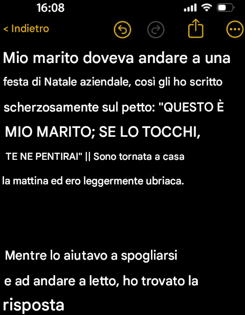 Prima della festa di Natale in ufficio, ho scritto un messaggio divertente sul petto di mio marito e ho ricevuto una risposta inaspettata.