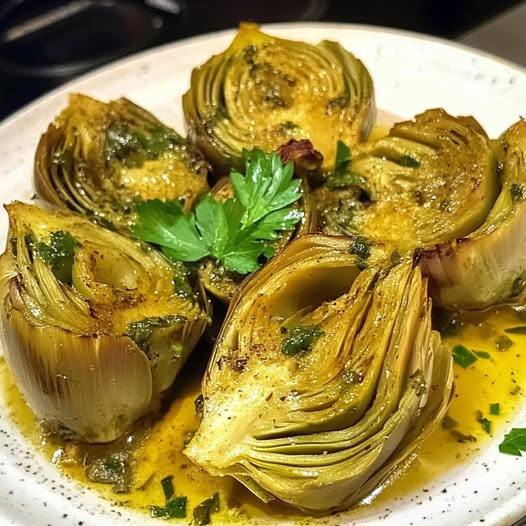 🌿 Carciofi alla Romana – Cotti in tegame con olio, aglio, mentuccia e prezzemolo 🌱