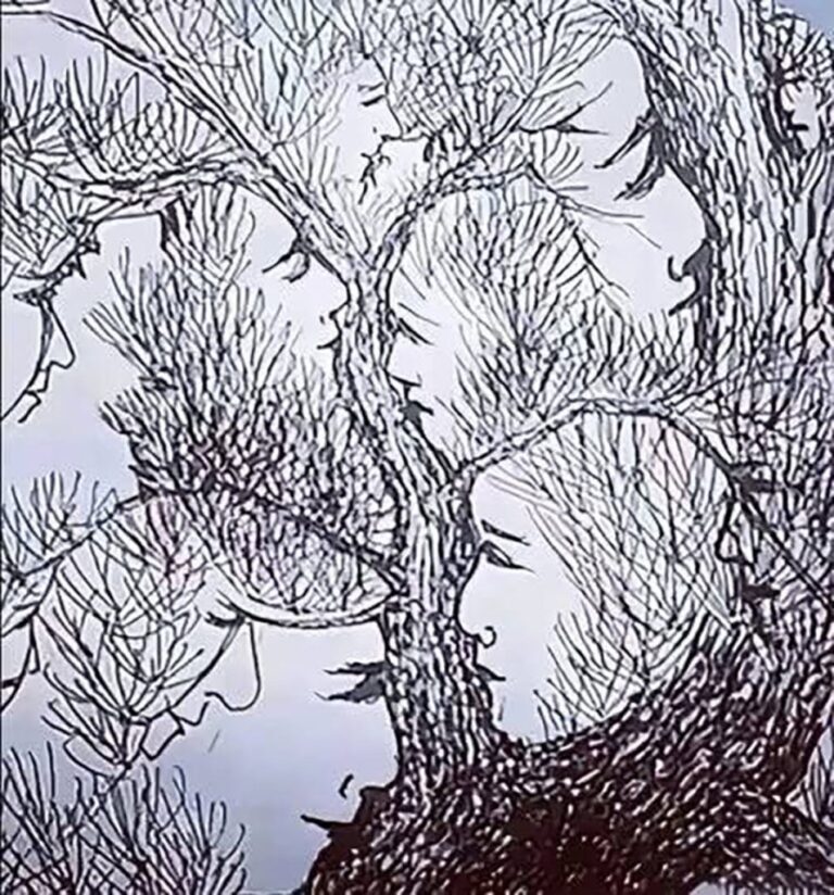Metti alla prova la tua vista: quanti volti riesci a individuare in questo albero misterioso?