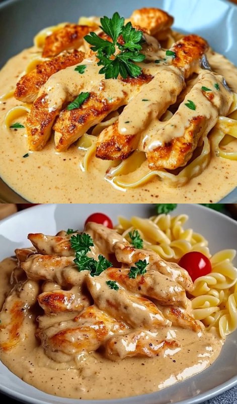 Striscioline di pollo cremose con la pasta: un piatto confortante che la mia famiglia adora ogni settimana