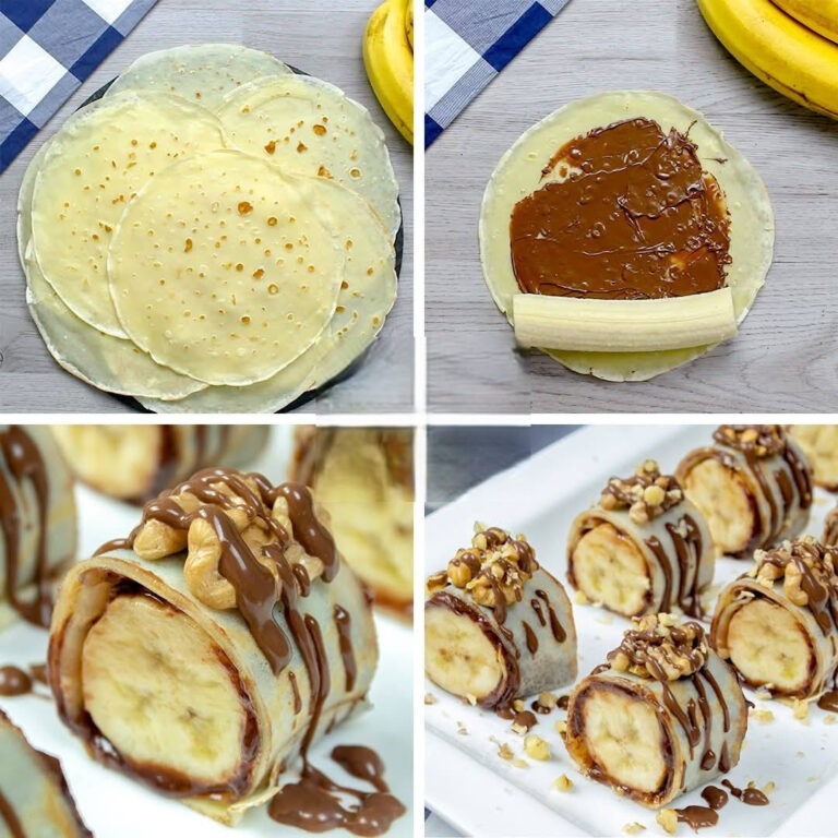 Pancake dolci alla banana e cioccolato in stile sushiV