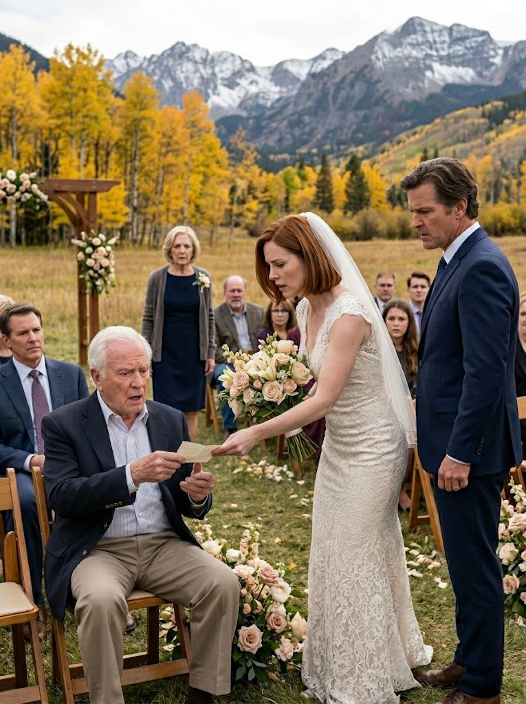 Durante le mie interazioni con la sposa, le ho consegnato un biglietto dal suo bouquet che diceva solo "Papà, aiutami", e prima che lo sposo potesse finire i suoi voti, affrontare i duecento ingressi, ho interrotto la cerimonia e ho minacciato, il suo viso è diventato pallido mentre lo sceriffo, la cui chiamata era stata fatta come "amico di famiglia", si è rivelato a lei: è iniziato con lui che sposava un uomo di mentalità aperta, attraverso un uomo di mentalità aperta al mio ranch in Colorado, non aveva idea che avesse già assunto un detective, ho agganciato la sua macchina, e sono rimasto nella relazione aspettando il momento, nel suo figlio perfetto, IL PIANO FINALMENTE SI È FERMATO